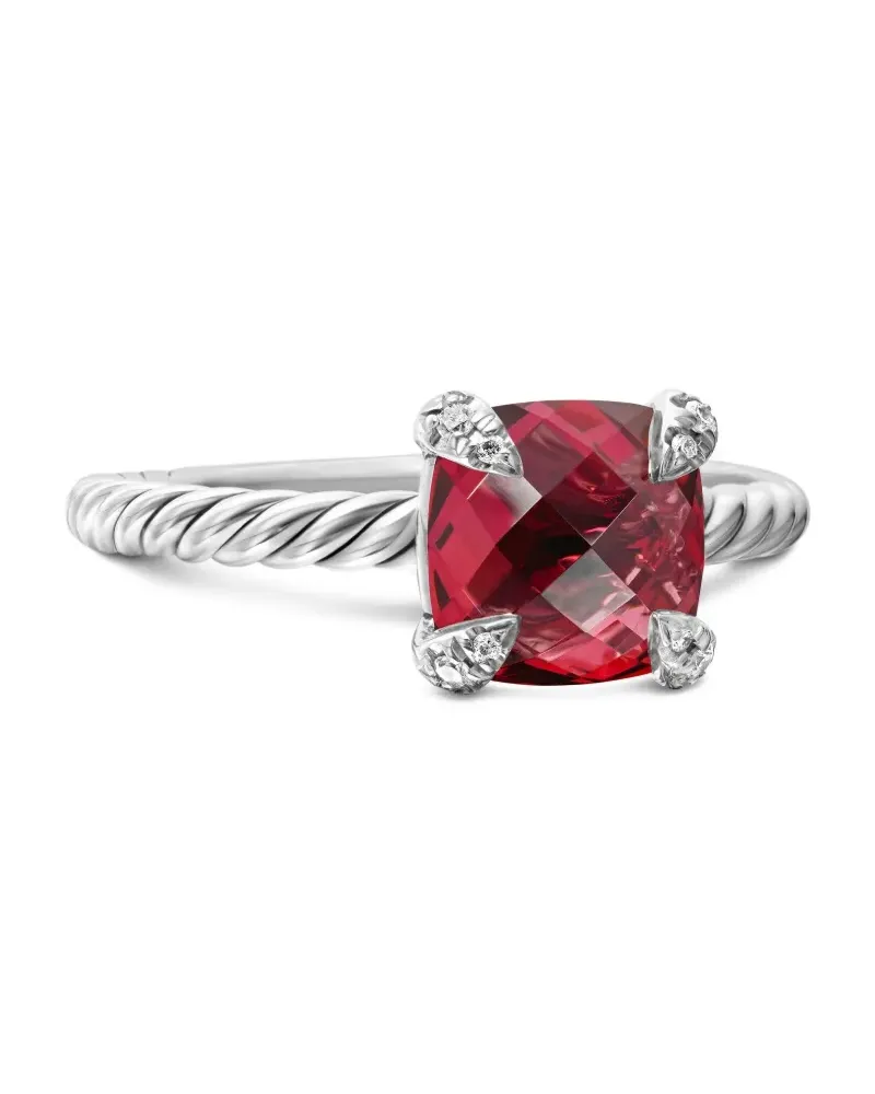 David Yurman Chatelaine Ring mit Rhodolit und Diamanten 8mm - Silber Silber