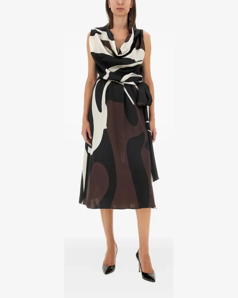 Kiton cowl-neck abstract midi dress - Schwarz Schwarz