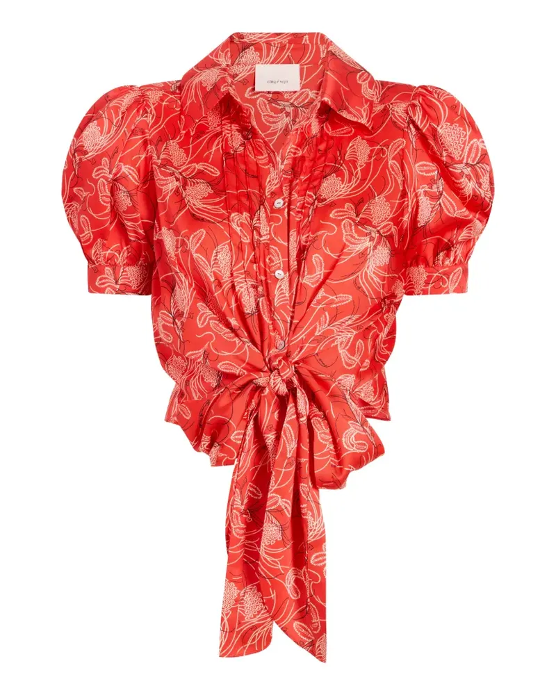 Cinq à Sept Botanical Floral Abena Hemd mit Krawatte - Rot Rot