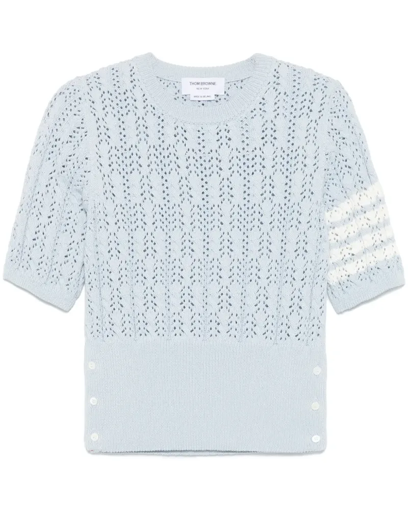 Thom Browne 4-Bar T-Shirt aus Pointelle - Blau Blau