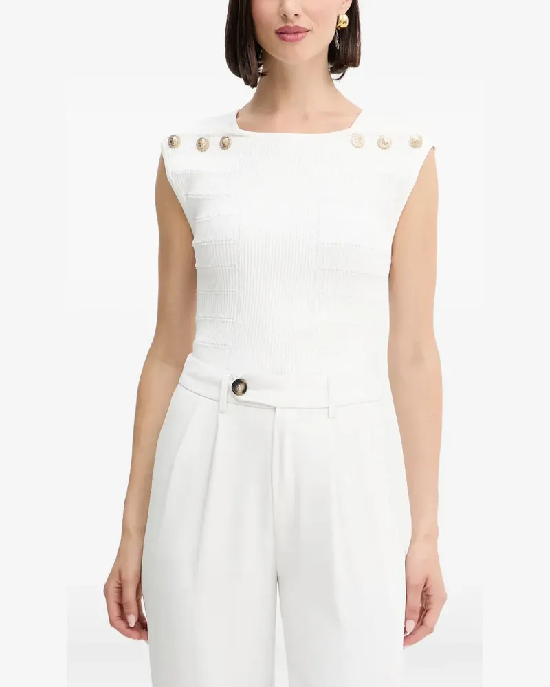 Guess Strukturiertes Top mit Knöpfen - Weiß Weiß