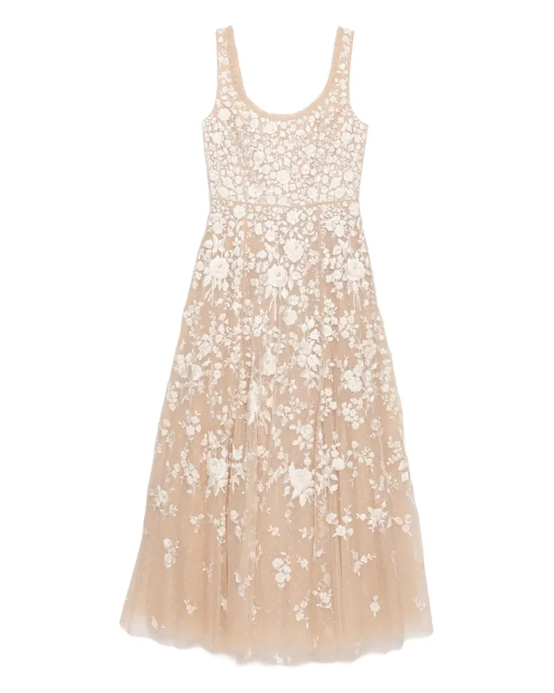 Needle & Thread Kleid mit Blumenstickerei - Nude Nude