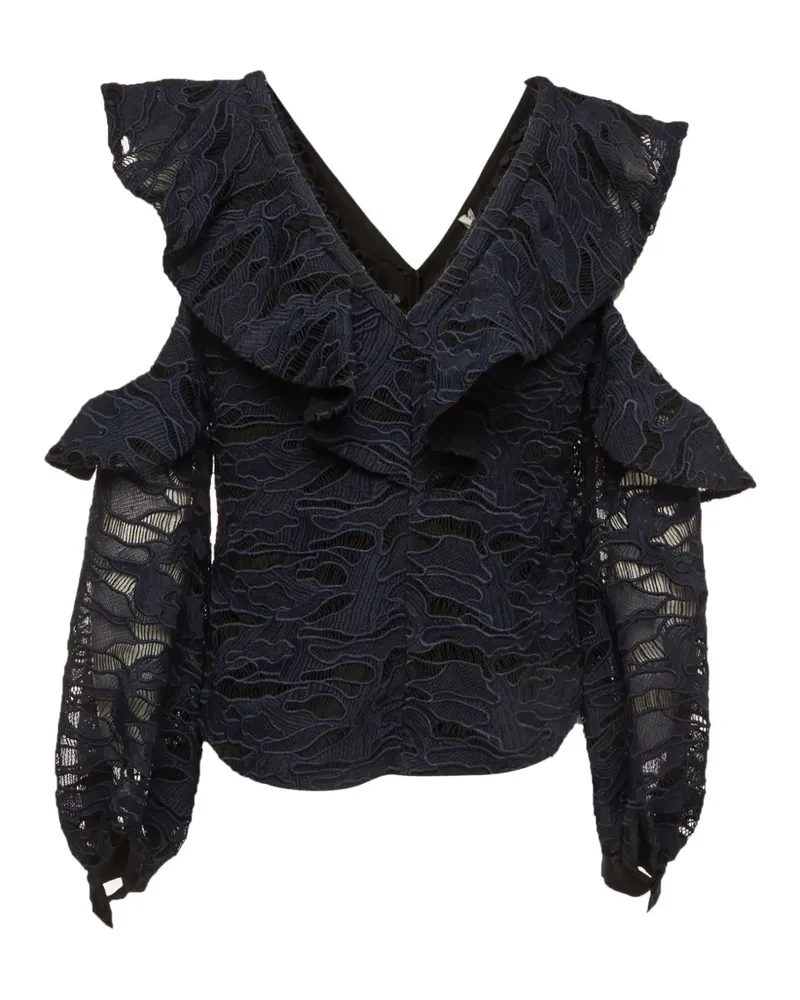 Self-Portrait guipure-lace ruffled blouse - Blau Blau