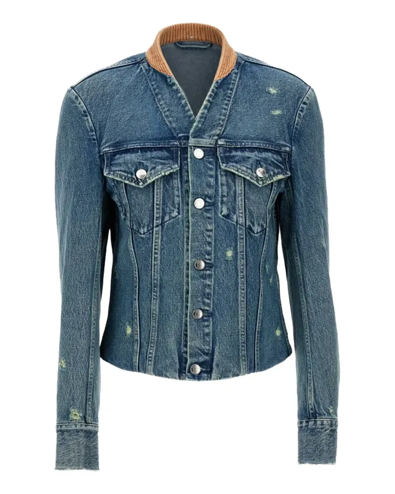 TANAKA Jeansjacke im Distressed-Look mit Cordkragen - Blau Blau