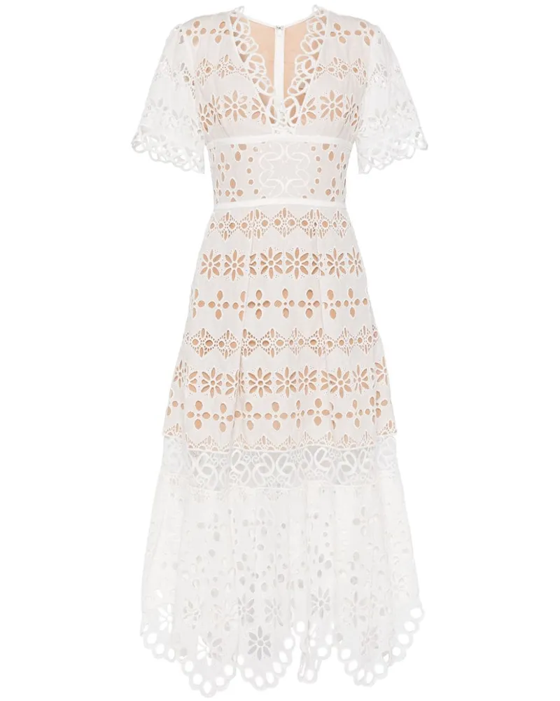 Elie Saab Midikleid mit Lochstickerei - Weiß Weiß