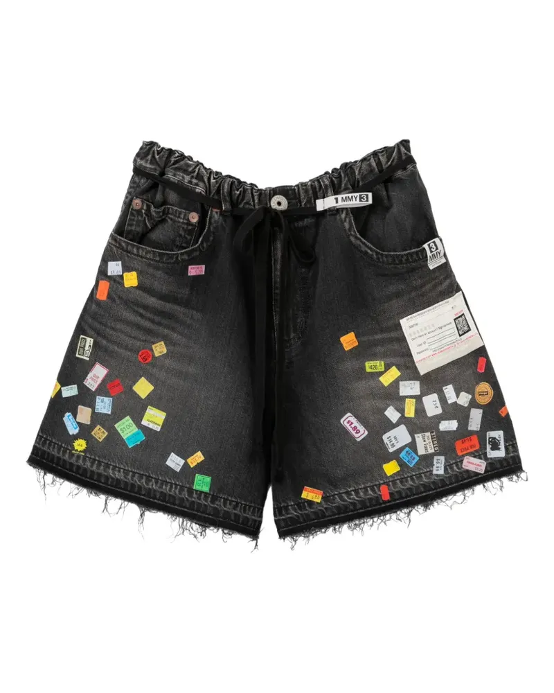 MIHARAYASUHIRO Ausgefranste Shorts mit Patch - Schwarz Schwarz