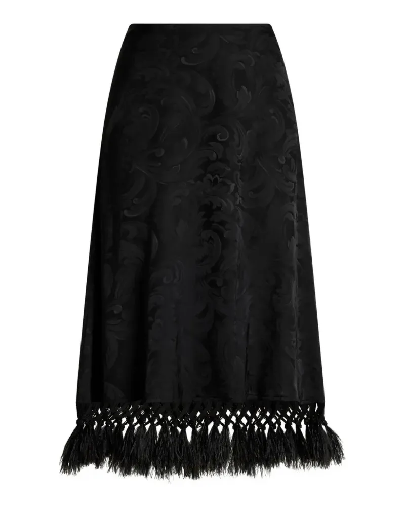 Etro Midirock aus Paisley-Jacquard mit Federbesatz - Schwarz Schwarz