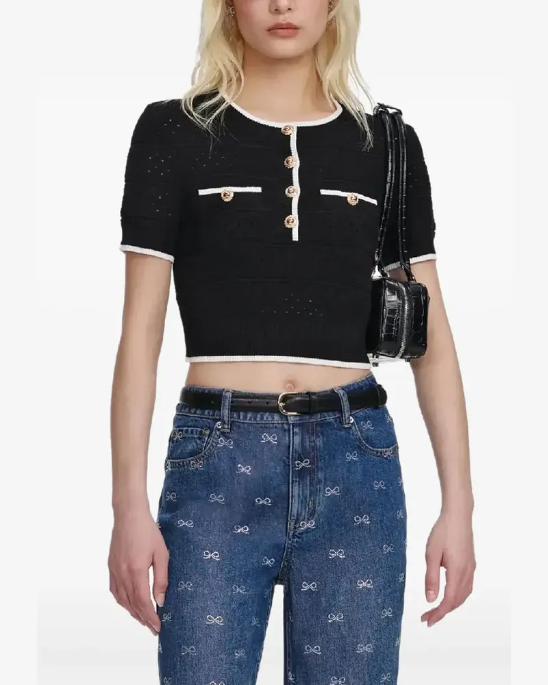 Self-Portrait button trimmed knitted top - Schwarz Schwarz