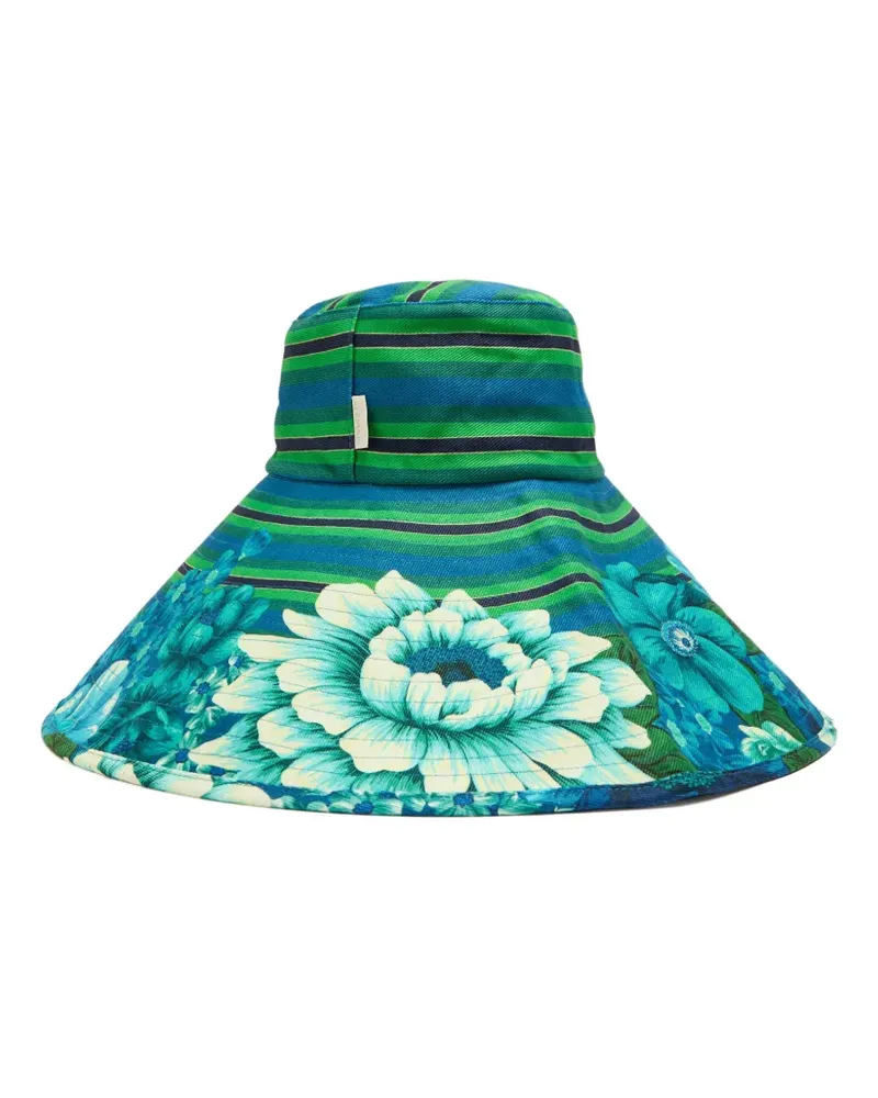 ALEMAIS Gestreifter Sonnenhut mit Blumen-Print - Blau Blau