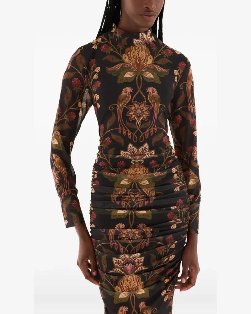 FARM Rio ruched floral midi dress - Schwarz Schwarz