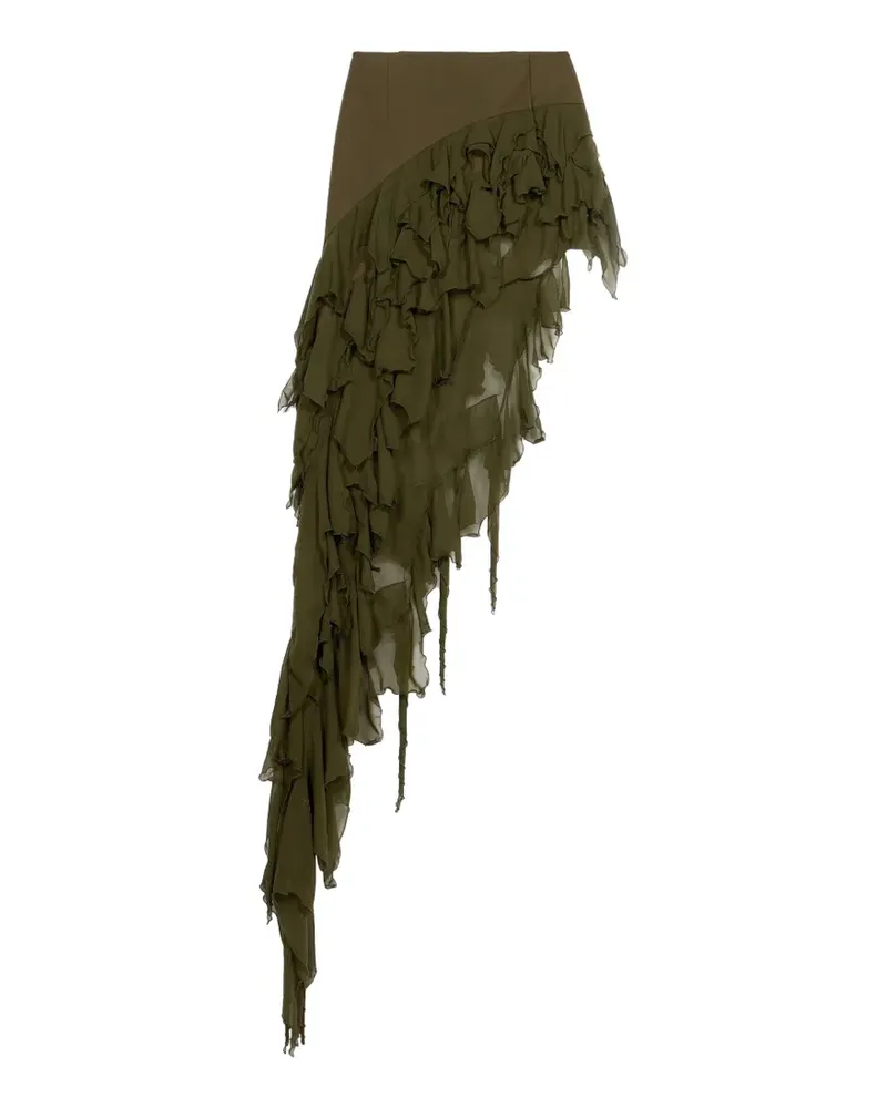 Blumarine Asymmetrischer Rock mit Rüschen - Grün Grün