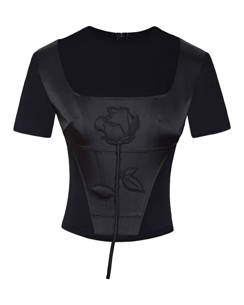 Seen Users Blooming Belle T-Shirt mit Rosenstickerei - Schwarz Schwarz