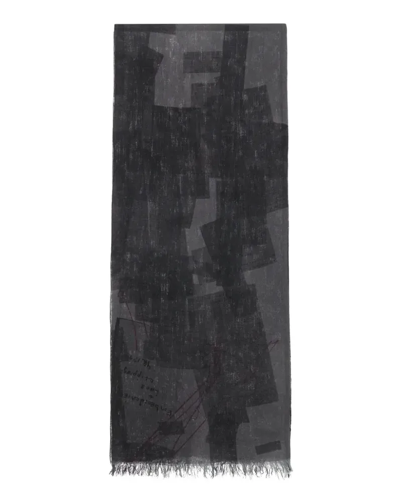 Yohji Yamamoto fringed graphic scarf - Grau Grau