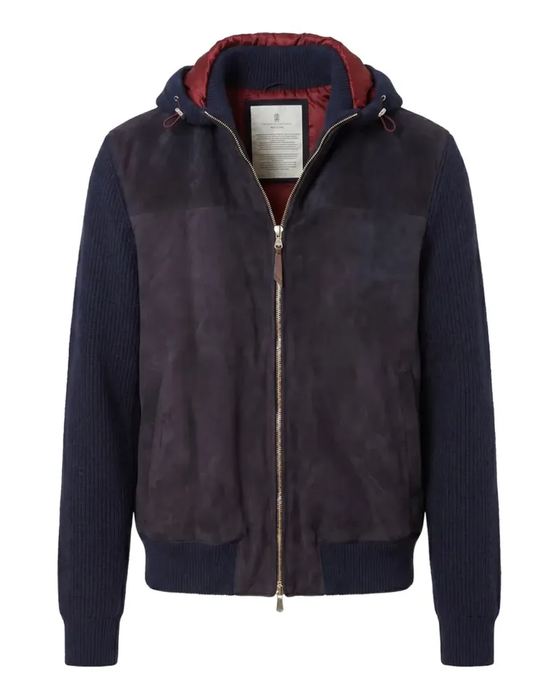 Brunello Cucinelli suede-panelled hooded jacket - Blau Blau