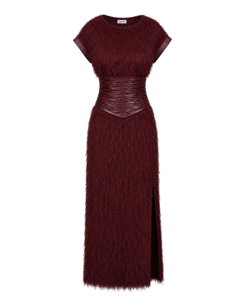 Baruni Razan Maxikleid mit geraffter Taille in Federoptik - Rot Rot
