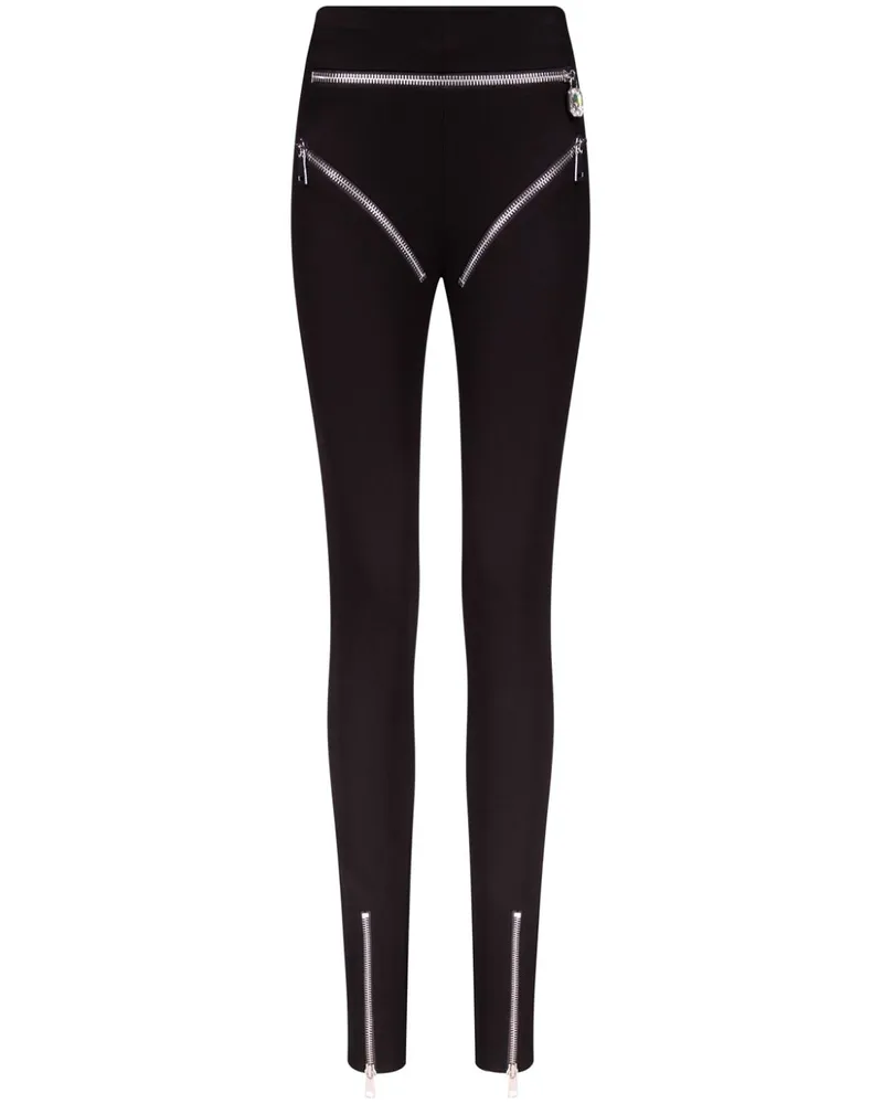 Area Zipper Brief Leggings - Schwarz Schwarz