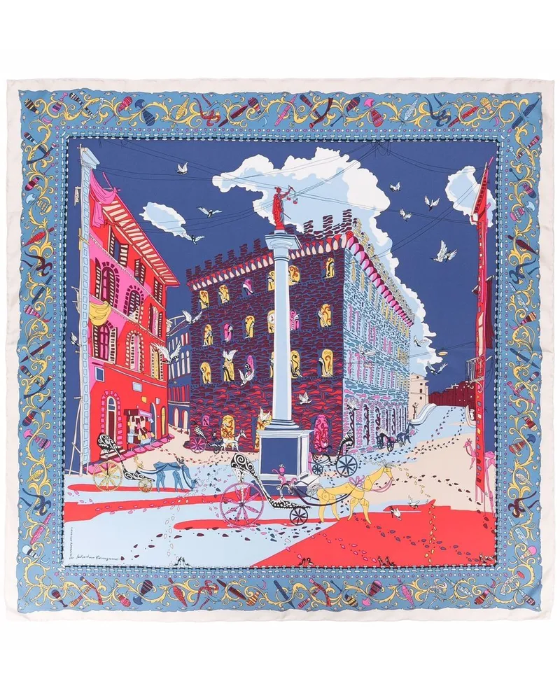 Ferragamo Schal mit Palazzo Spini Feroni-Print - Blau Blau