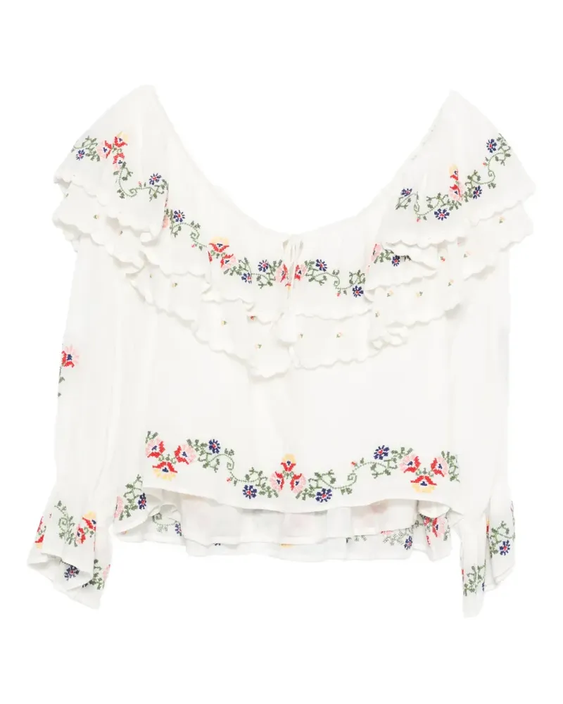 RIXO Maurine embroidered ruffled top - Weiß Weiß