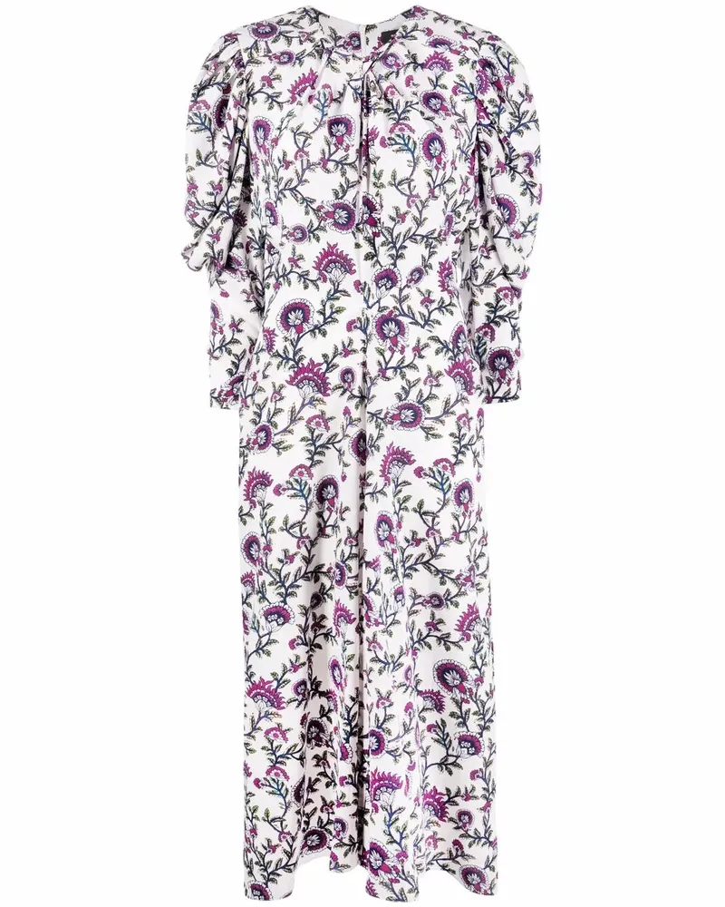 Isabel Marant Midi-Seidenkleid mit Blumen-Print - Weiß Weiß