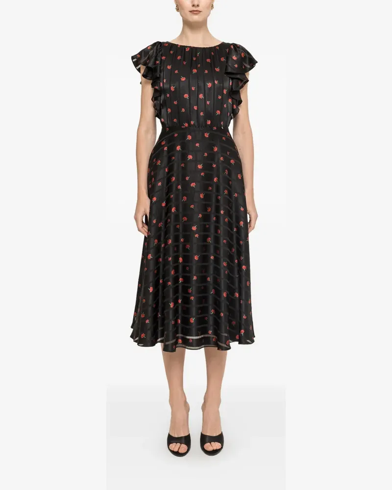 NISSA floral-print midi dress - Schwarz Schwarz