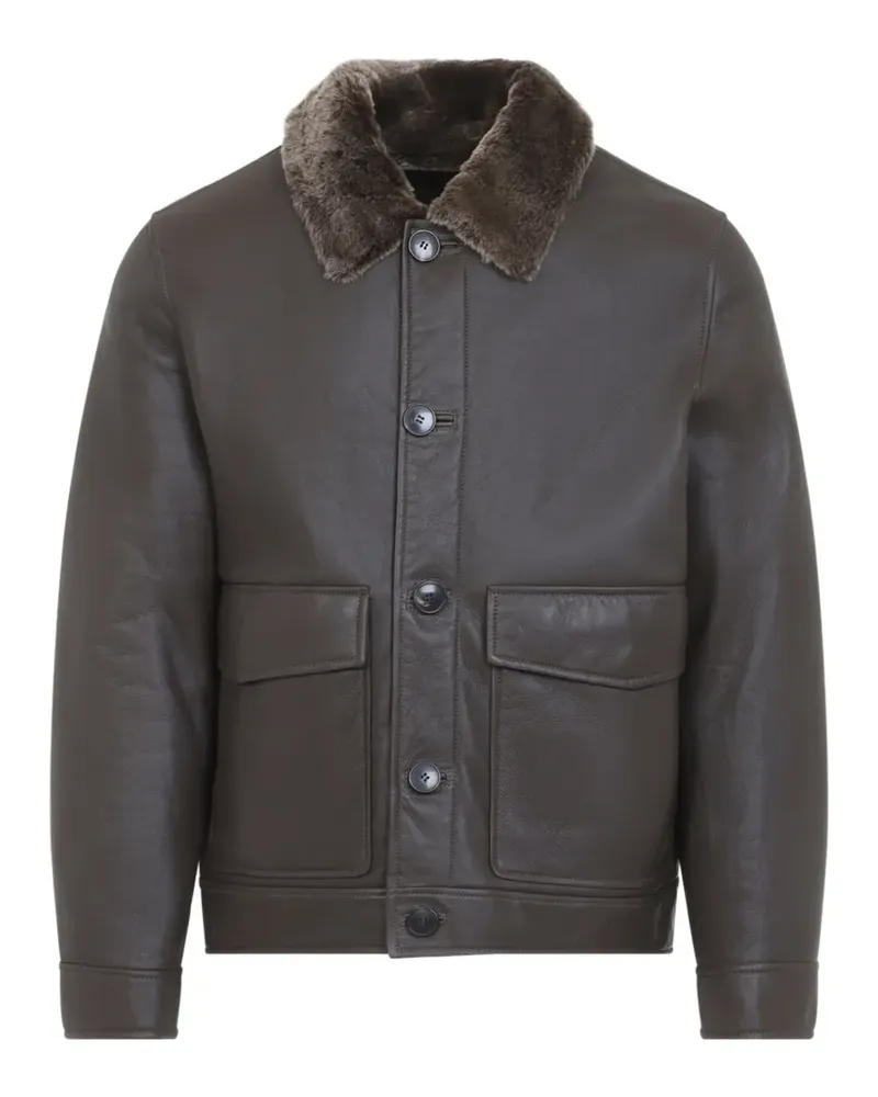 Yves Salomon shearling-collar leather jacket - Braun Braun