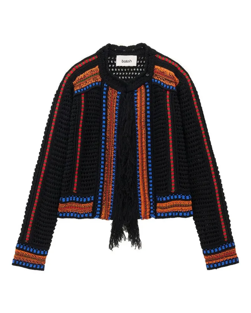 ba&sh Bianca fringe-trimmed crochet-knit cardigan - Schwarz Schwarz