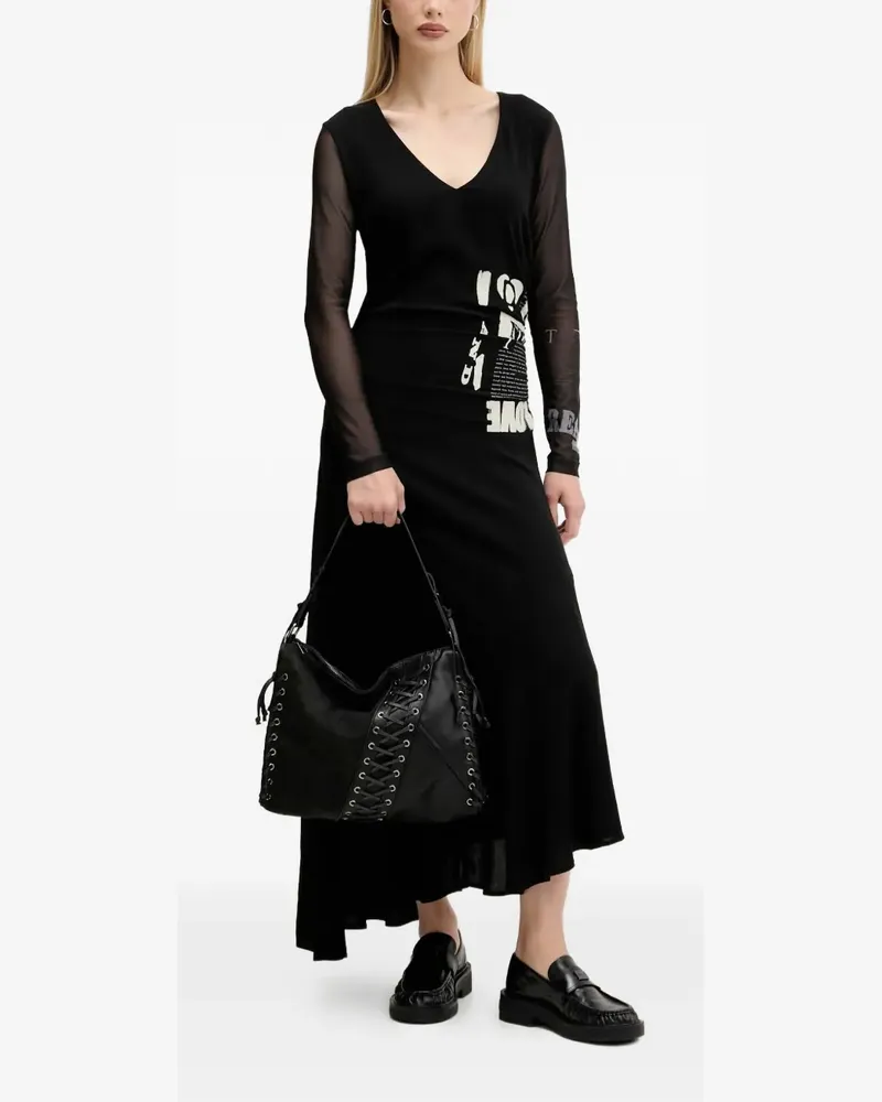 Desigual sheer sleeve graphic print asymmetric dress - Schwarz Schwarz