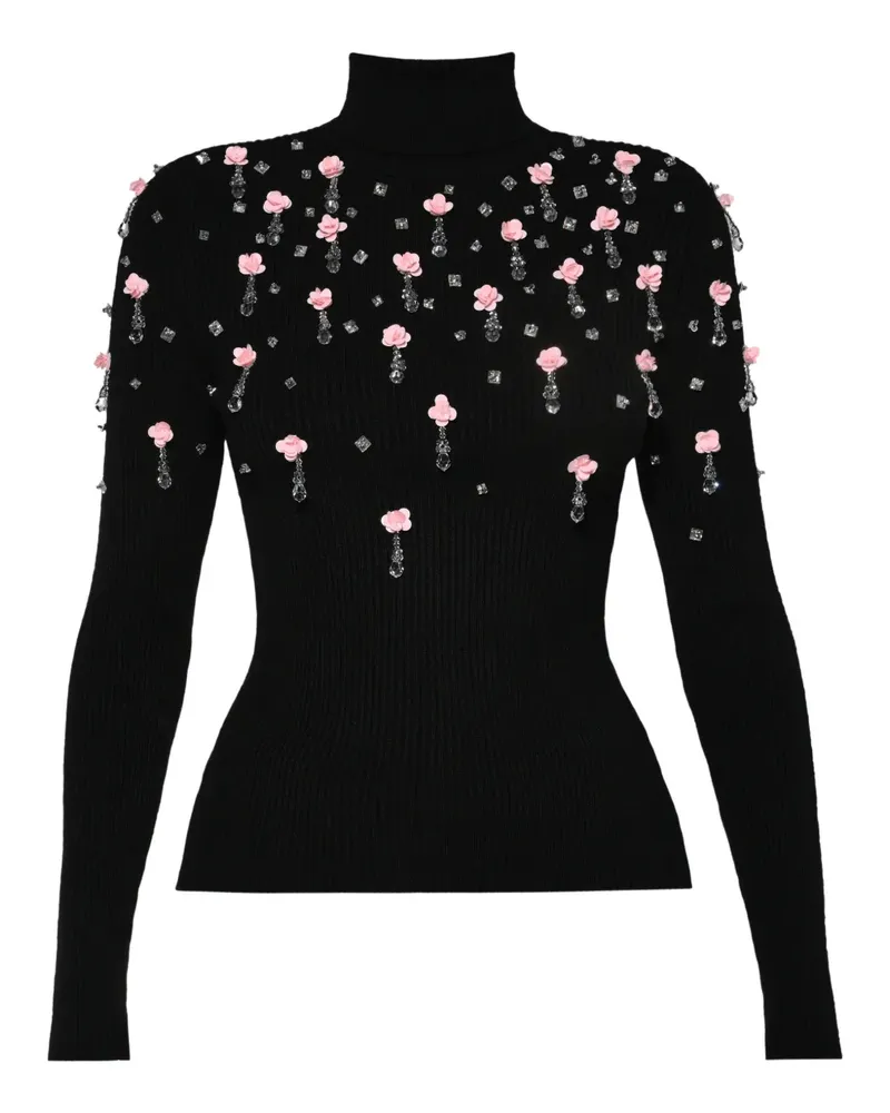 ANOUKI Rollkragenoberteil mit Kristallen - Schwarz Schwarz