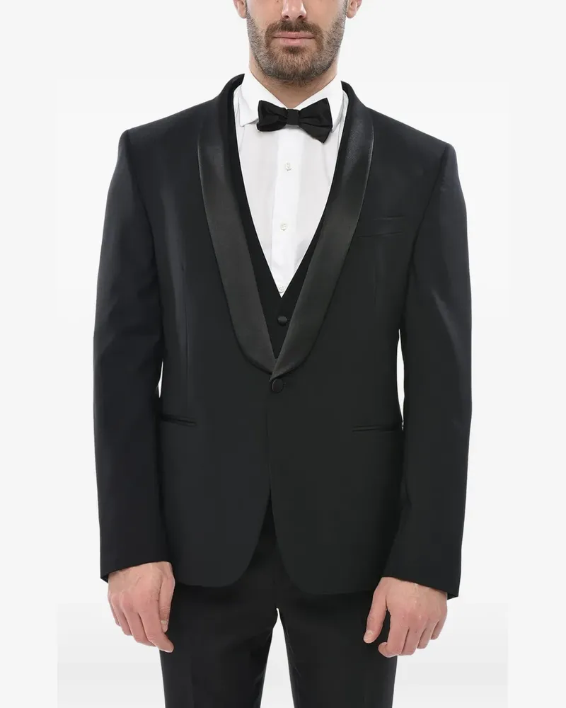 Corneliani Sakko aus Satin mit Schalkragen - Schwarz Schwarz