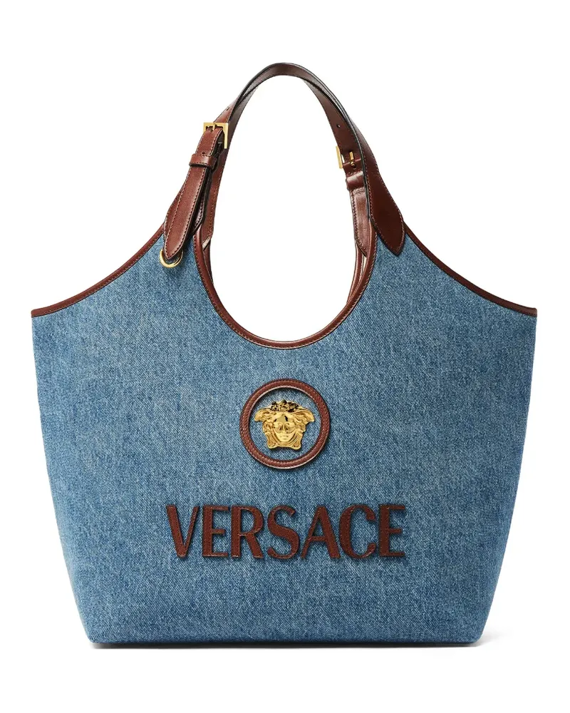 Versace Shopper mit Logo-Applikation - Blau Blau