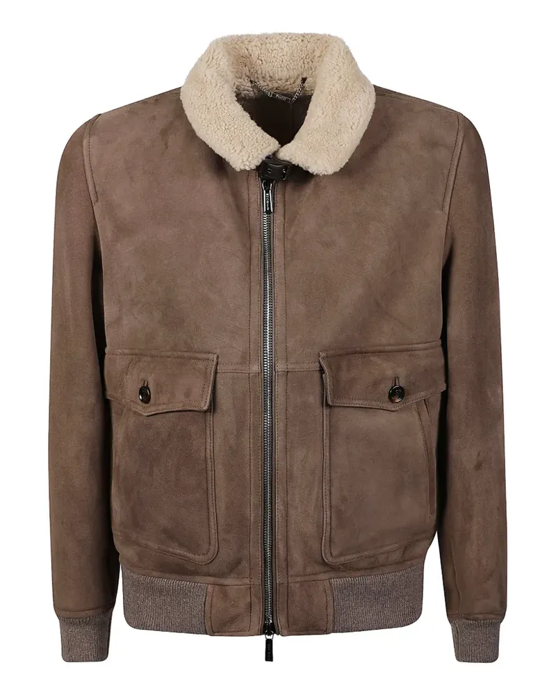 MOORER shearling-collar leather jacket - Braun Braun