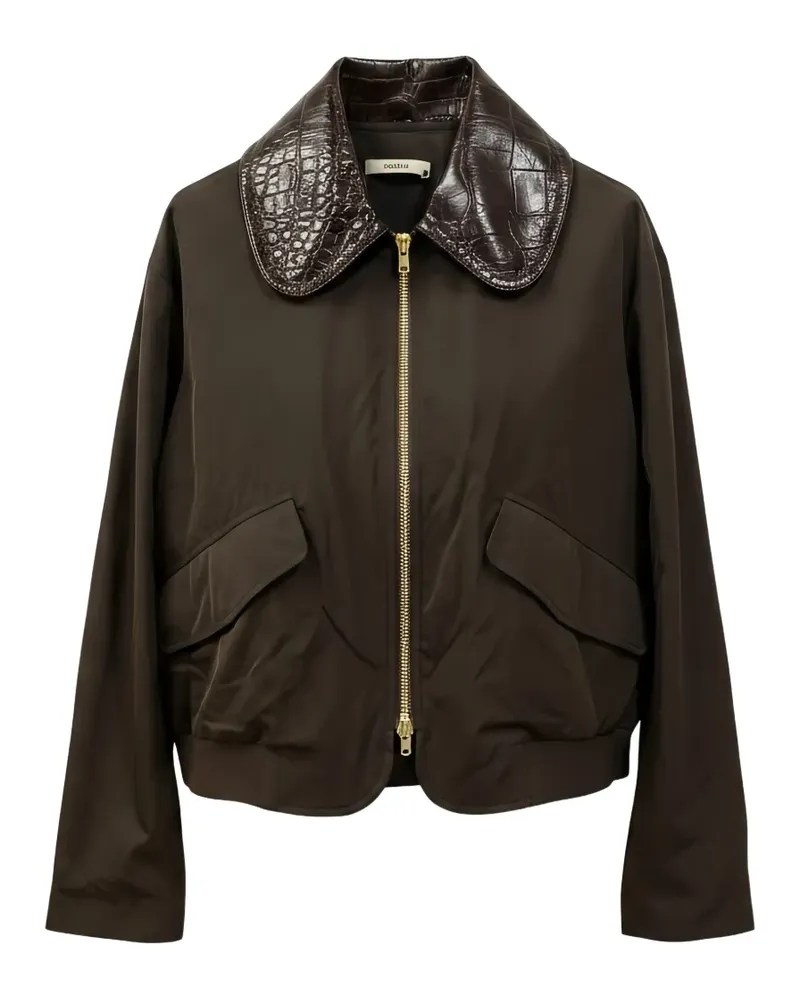 ODEEH crocodile-effect collar flap-pocket jacket - Braun Braun