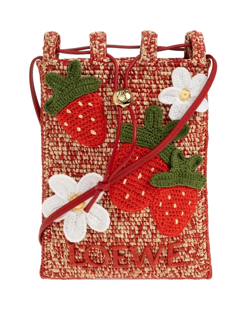 Loewe strawberry-embellishment raffia crossbody bag - Rot Rot