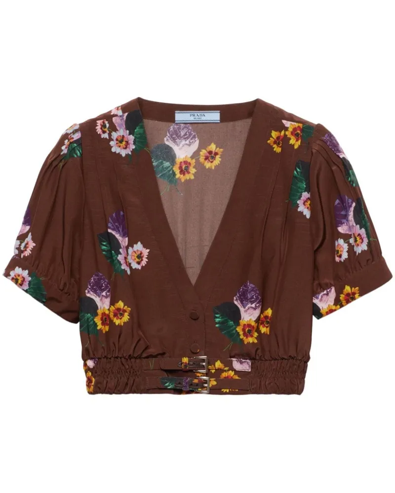 Prada Cropped-Top mit Blumen-Print - Braun Braun