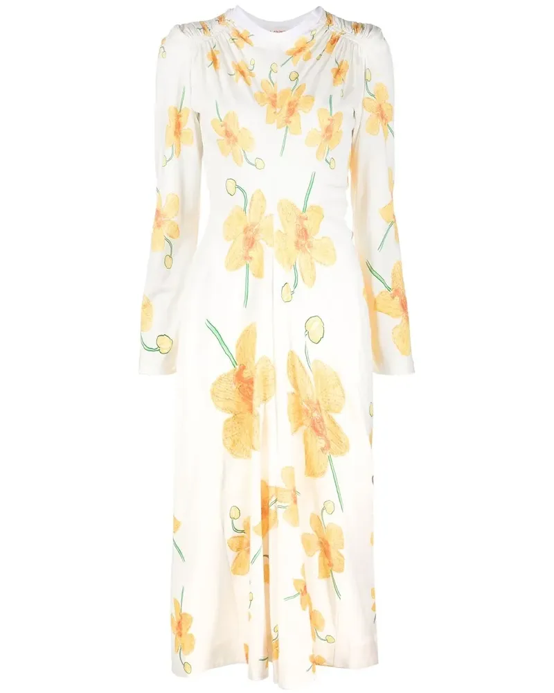 Marni Midikleid mit Blumen-Print - Weiß Weiß
