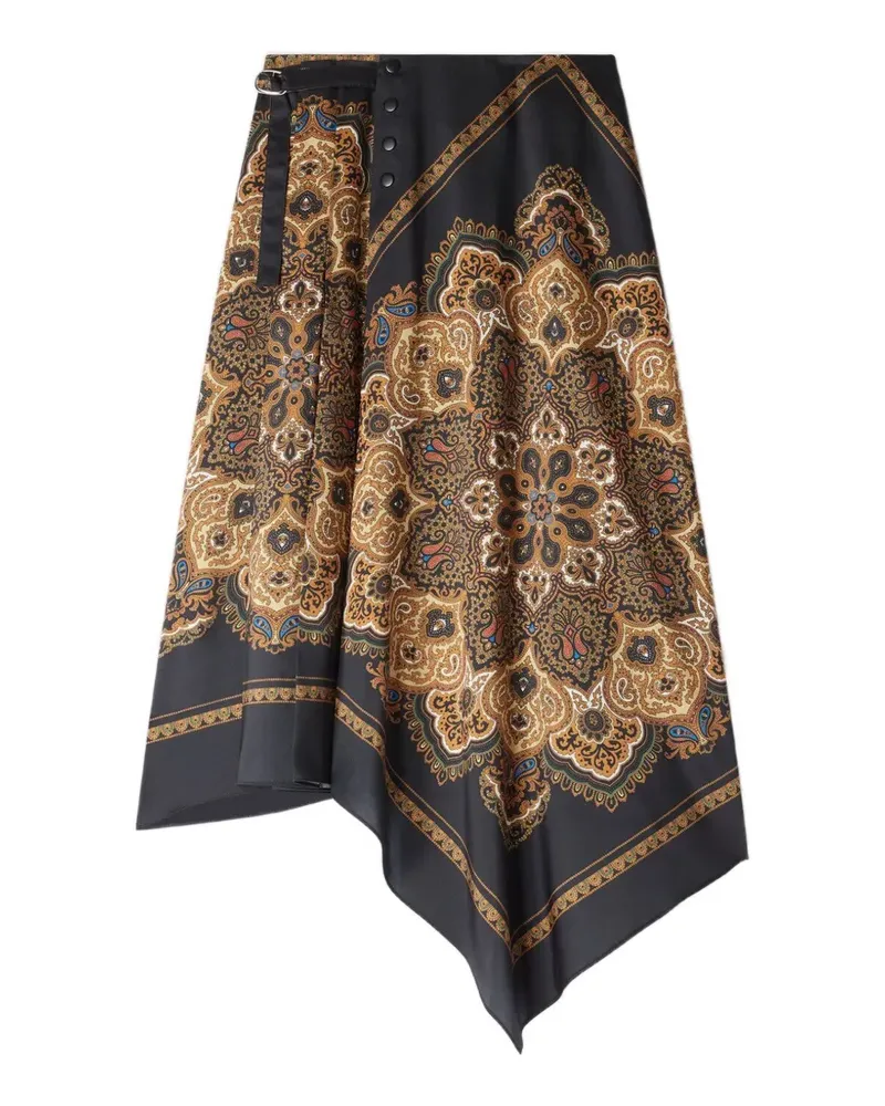 Sandro Asymmetrischer Midirock mit Schalprint - Schwarz Schwarz