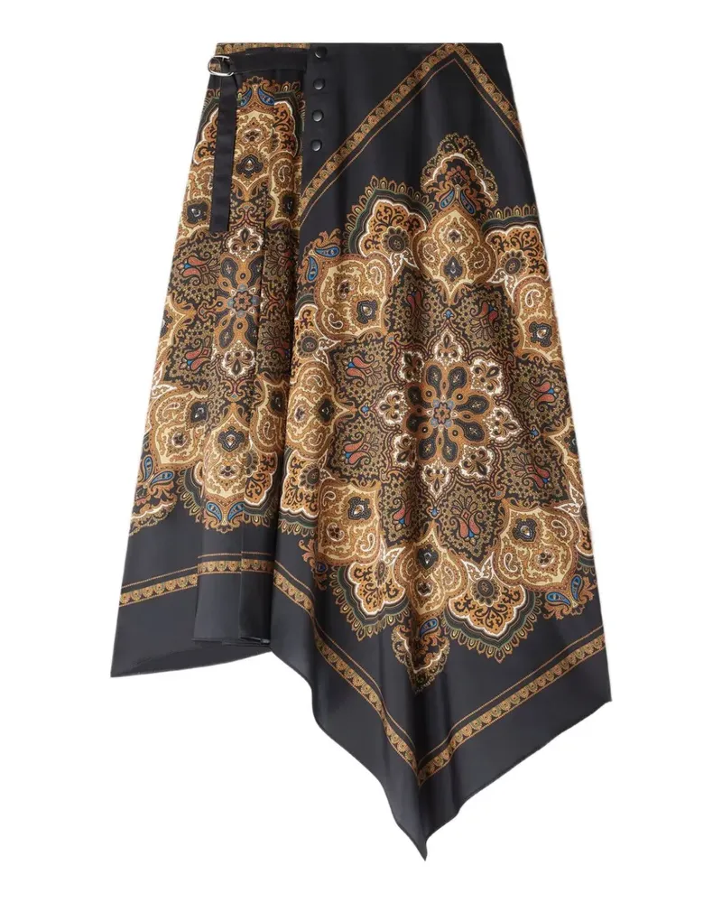 Sandro Asymmetrischer Midirock mit Schalprint - Schwarz Schwarz