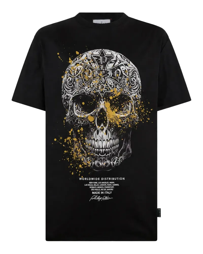 Philipp Plein Totenkopf-T-Shirt mit barocken Punkten - Schwarz Schwarz