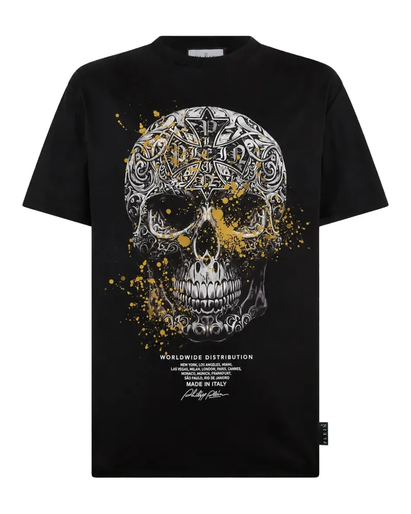 Philipp Plein Totenkopf-T-Shirt mit barocken Punkten - Schwarz Schwarz