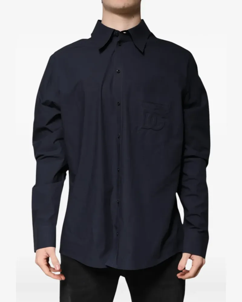Dolce & Gabbana Seidenhemd mit Logo-Stickerei - Blau Blau