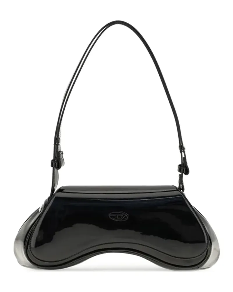 Diesel Play-Glossy patent-finish shoulder bag - Schwarz Schwarz