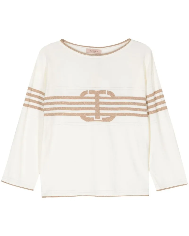 Twin-Set Fein gestrickter Lurex-Pullover - Weiß Weiß