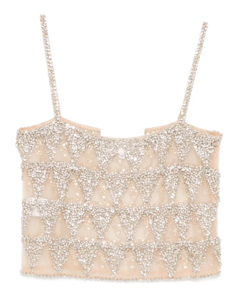 COSTARELLOS Villie Cropped-Top mit Kristallen - Nude Nude