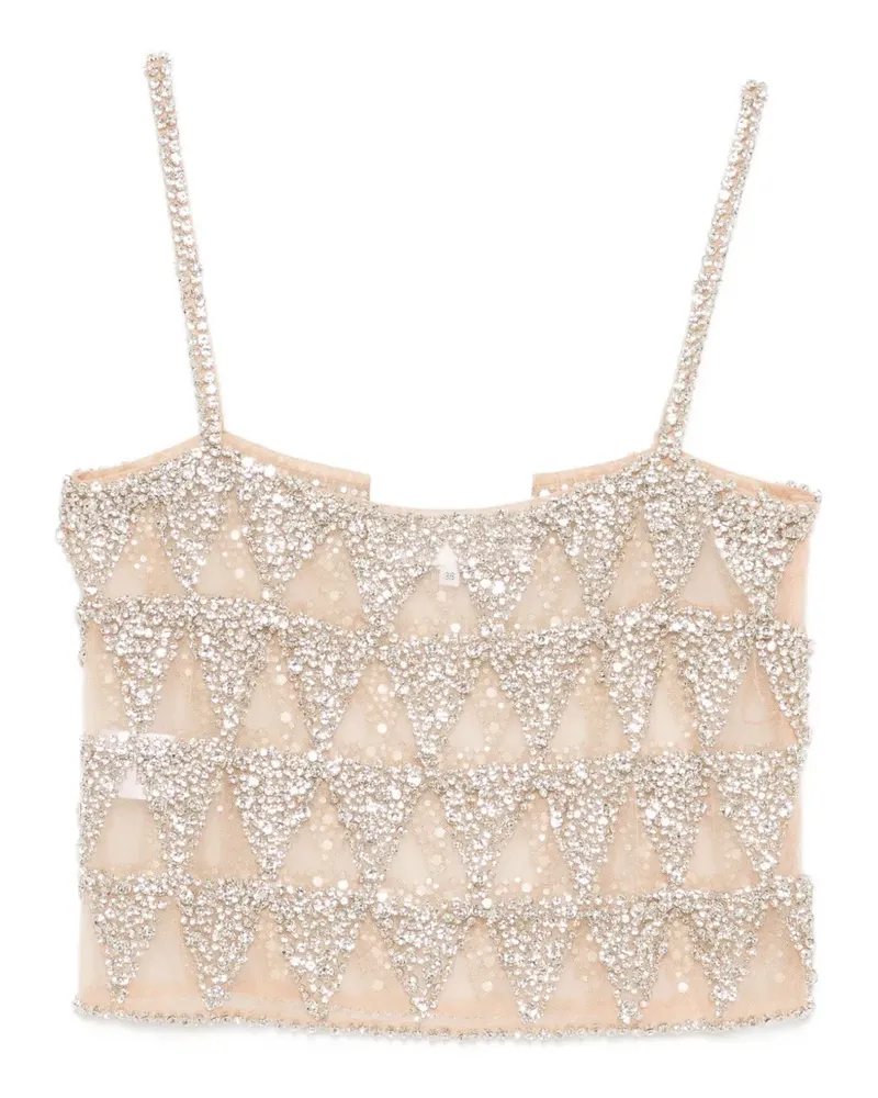 COSTARELLOS Villie crystal-embellished crop top - Nude Nude