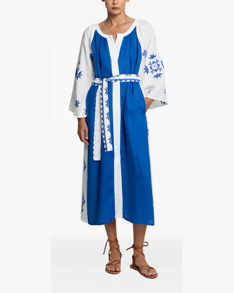 Greek Archaic Kori Lefkada Midikleid mit Gürtel - Blau Blau