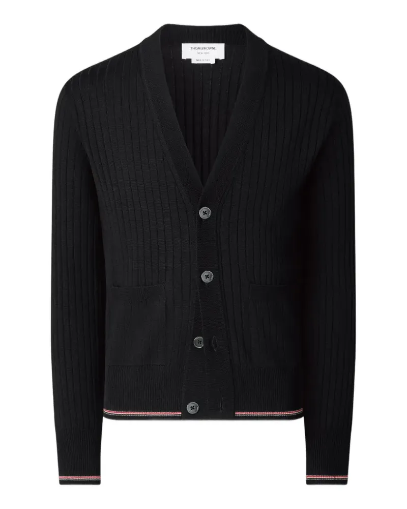 Thom Browne Gerippter Cardigan mit RWB-Streifen - Schwarz Schwarz