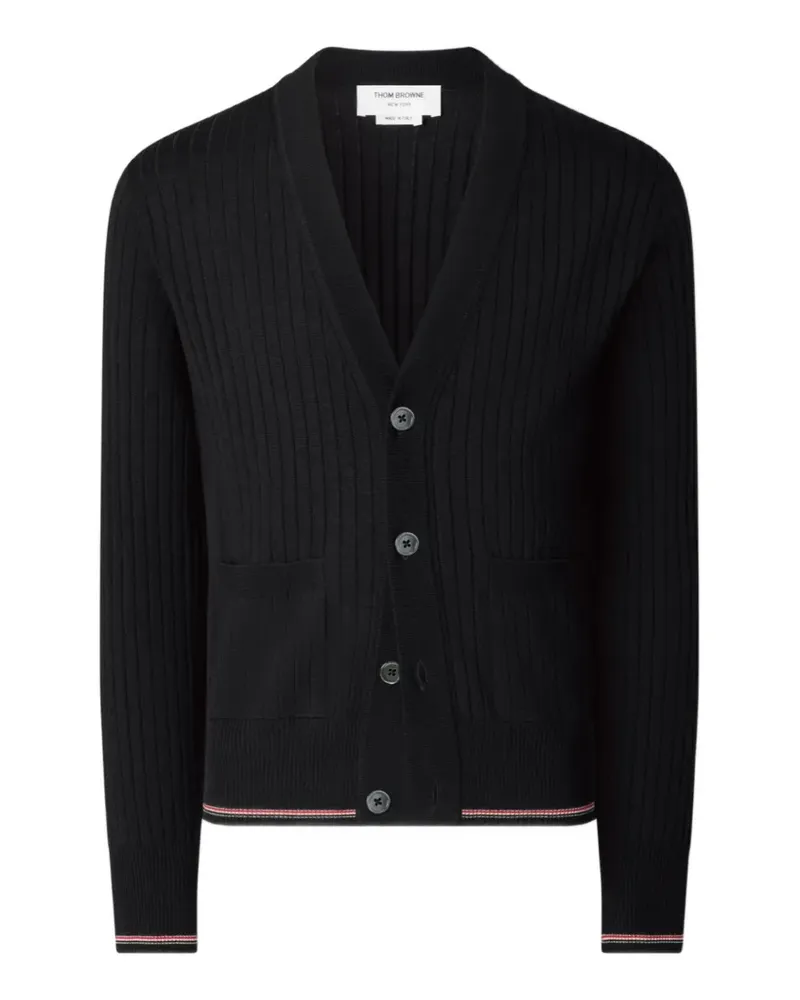 Thom Browne Gerippter Cardigan mit RWB-Streifen - Schwarz Schwarz