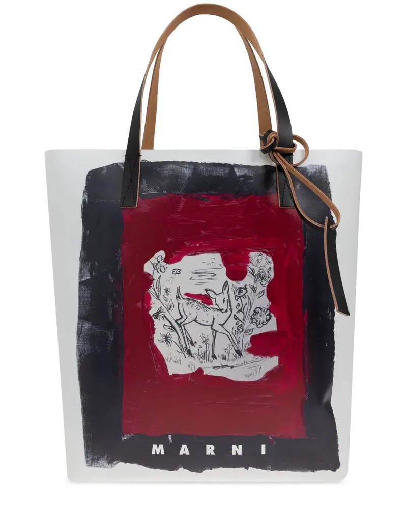 Marni Tote Bag mit Malerei-Print - Weiß Weiß
