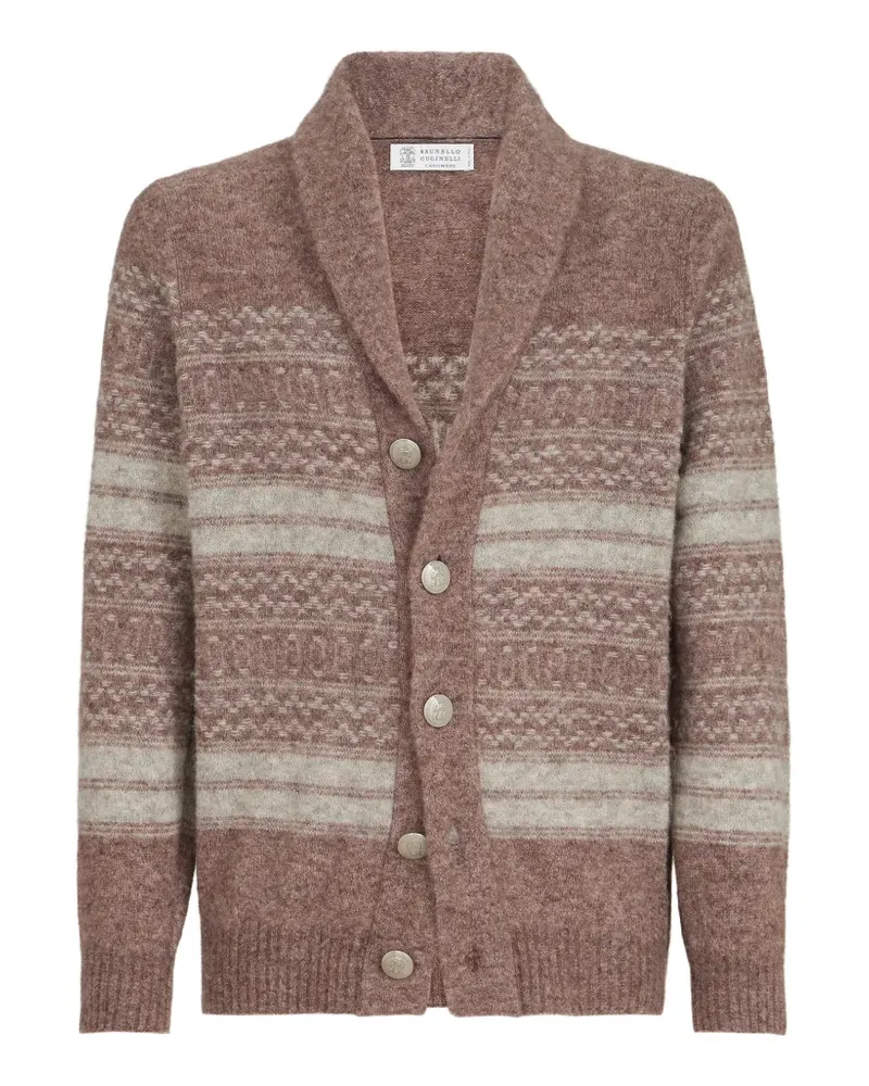 Brunello Cucinelli Jacquard-Strickjacke aus Alpaka, Kaschmir und Wolle - Braun Braun