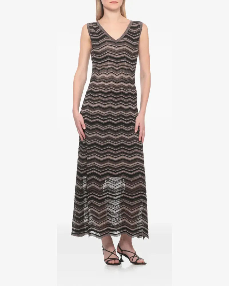 D.EXTERIOR chevron-knit V-neck maxi dress - Schwarz Schwarz